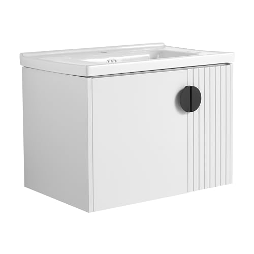 DQSPDBD Badezimmer-Waschtisch mit Waschbecken, modernes schwimmendes Waschtisch-Set für kleinen Raum, luxuriöser Wandschrank mit Keramikbecken und rundem Metallgriff DQSPDBD Badezimmer-Waschtisch mit Waschbecken, modernes schwimmendes Waschtisch-Set für kleinen Raum, luxuriöser Wandschrank mit Keramikbecken und rundem Metallgriff von DQSPDBD