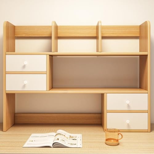 Schreibtischstall – Schreibtisch-Bücherregal mit 4 Regalen, ideal für Studentenwohnheim, Heimbüro oder Wohnzimmer, passt auf den Schreibtisch, Holz-Finish, perfekt für Computertisch von DQSPDBD