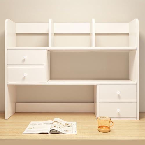 Schreibtischstall – Schreibtisch-Bücherregal mit 4 Regalen, ideal für Studentenwohnheim, Heimbüro oder Wohnzimmer, passt auf den Schreibtisch, Holz-Finish, perfekt für Computertisch von DQSPDBD