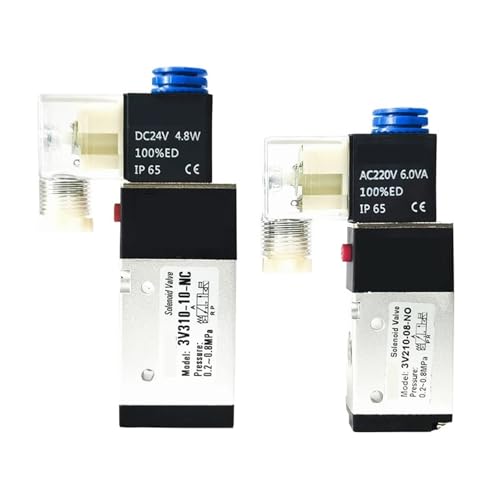 Pneumatic Solenoid Valve 24v 3V210-08 3V210-08-NO 3V310-10-NC 3V310-10-NO 3 Way Normally Open Close Air Valves(3V210-08-NC 4mm,DC24V) von DQTWFJDZH