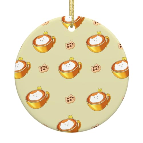 Cartoon-Katzen-Kaffee-Weihnachtsbaum aus Keramik zum Aufhängen, exquisite Handwerkskunst, festliche Atmosphäre, Heimdekoration und Geschenk. von DQXYCTXC