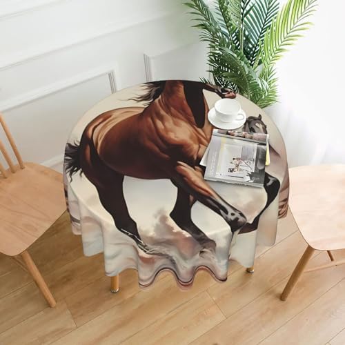 DQXYCTXC Prancing Brown Horse Tischdecke, 152,4 cm, wasserdicht und öldicht, leicht zu reinigen, geeignet für Restaurants und Familientreffen. von DQXYCTXC