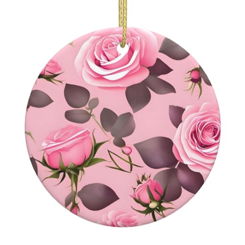 Hübsche rosa Rosen Weihnachtsbaum Keramik hängend Exquisite Handwerkskunst Festliche Atmosphäre Heimdekoration und Geschenk geben von DQXYCTXC