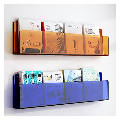 DQZRTUECA Acryl Wandhalterung Schwebendes Regal Magazin Multicolor Mehrere Größen(Orange+Bule,L15xW2xH6IN) von DQZRTUECA