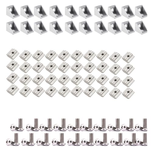 DQZRTUECA Aluminiumprofil 20 Serie Connector Kit for Eckhalterung Sechskantmutter Multicolor 100 Stück(Silver) von DQZRTUECA