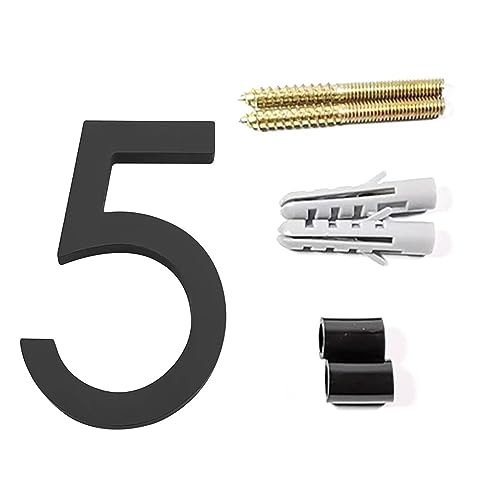 DQZRTUECA Schwebende Hausnummer for Anschrauben, Adressschild for den Außenbereich, 125 mm, mehrfarbig, Ziffern 0–9(No.5 black) von DQZRTUECA