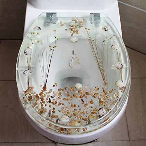 DQZRTUECA Toilettensitzbezug aus Kunstharz mit Absenkautomatik und 3D-Blumen, Muscheln, Sand, Top-Fix-Installation for U/V/O-kompatibel(B) von DQZRTUECA