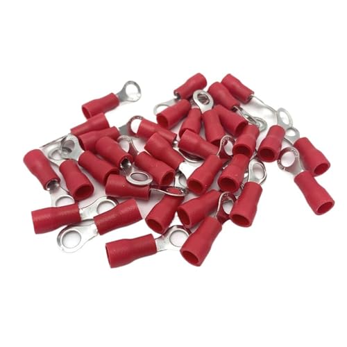 Verdrahtung Crimpen Ring Gabel, 50 Pcs Messing Isolierte Crimp Terminal Draht Stecker Rot for 22-16AWG Mehrere Größen(RV1.25-10) von DQZRTUECA