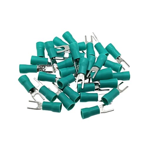 Verdrahtung Crimpen Ring Gabel, Spaten Isolierte Gabel Crimp Terminal Elektrische Draht Stecker Kabel Aderendhülsen Pack von 25 16-14AWG(Green,SV2-10) von DQZRTUECA