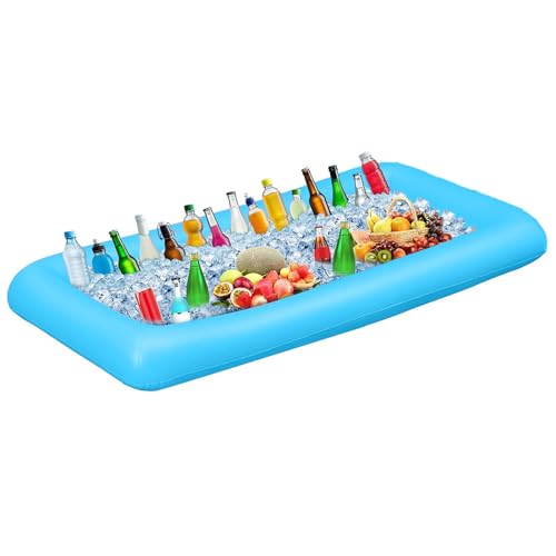 Aufblasbare EIS-Servierbar mit Abflussstöpsel – Kühlwanne für Buffets, Getränke & Partys – Inflatable Cooler (132 x 61 x 13 cm, Blau) von DQZSY