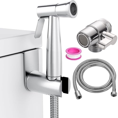 Bidet Edelstahl Handbrause, Toilettensprühgerät Edelstahldusche und Baby-Stoffwindelsprüh-Kit - mit Wasserhahnspender, Schlauch- und Hakentoilette oder Wandhalterung von DQZSY