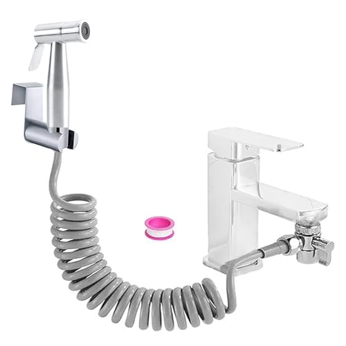 Bidet Edelstahl Handbrause Set, Badezimmer - Bidetaufsatz mit mit Wasserhahn-Spender, Federschlauchhaken, Wasserhahnspender, Badezimmerhygiene und Windelreinigung,silberfarben von DQZSY
