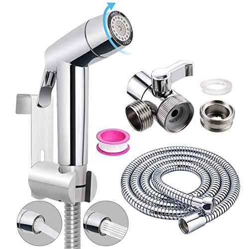 Bidet Handbrause Set, ABS Chrom Baby Stoffwindelsprüh Kit mit Wasserhahnspender, Schlauch- und Hakentoilette oder Wandhalterung von DQZSY