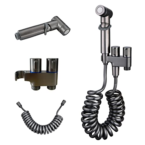 Bidet-Sprüher für Toilette mit 3-Wege-Ventil, Handbrause-Anlage mit Schlauch für die feminine Reinigung, Baby-Windel-Tuch-Wäscher und Duschbrause für Haustiere, Wand- oder Toilettenmontage (Grau) von DQZSY