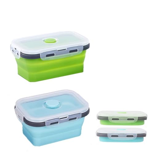 DQZSY 2 Rectangle Silikon zusammenklappbaren Container Faltbare Frischhalteboxen Brotdosen aus Silikon Faltbare Silikon Brotbox Faltbare Silikon Vorratsdosen-Sets mikrowellen- und gefriergeeignet von DQZSY