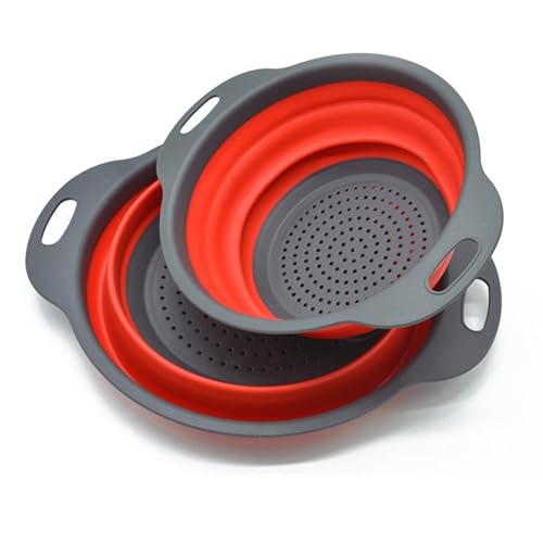 Faltbar Seiher, 2er Rot Silikon Sieb Platzsparend Küchensieb Klappbar Nudelsieb Zum Waschen von Obst und Gemüse, 2 Größe, mit Farbbox Faltbar Seiher, 2er Rot Silikon Sieb Platzsparend Küchensieb Klappbar Nudelsieb Zum Waschen von Obst und Gemüse, 2 Größe, mit Farbbox von DQZSY
