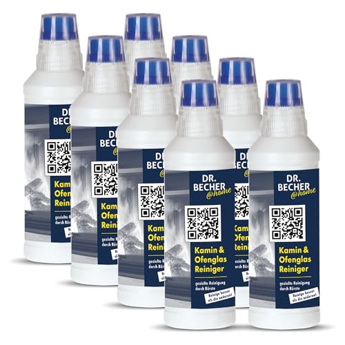 DR.BECHER @home Vorteilspack Kamin & Ofenglas Reiniger - Entfernt zuverlässig eingebrannte Verkrustungen auf Glas, Edelstahl und Grillrosten - Integrierte Bürste für gezieltes Auftragen 8x 500ml von DR.BECHER @home
