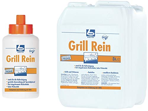 6 Liter Set DR. BECHER Grill Rein - Grillreiniger Löst Rückstände v. Grills, Fritteusen, Backöfen, emaillierten Backblechen | Set aus 1L Pinselflasche + 5L Kanister | plus Gratis Thank You Aufkleber von DR.BECHER