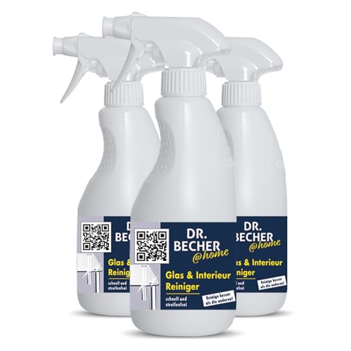 DR.BECHER @home Glas & Interieur Reiniger - Streifenfreier, brillanter Glanz auf allen wasserfesten und alkoholbeständigen Oberflächen - Ideal für Glas, Spiegel und Kunststoffflächen 3x 500ml von DR.BECHER