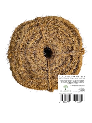 DR.LIPPMANN Kokosseile ø 10 mm / 50 m – Reine Naturseile, unbehandelt, für den Garten, zum Baum anbinden und für DIY Projekte von DR.LIPPMANN
