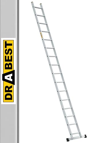 DRABEST PRO Serie Anlegeleiter Aluminium-Stufenleiter - 16 Stufen - mit Leiterhaken - Tragfähigkeit 150 kg - Anti-Rutsch-Füße, Leichtes Gewicht, korrosionsbeständig - EN131 von DRABEST