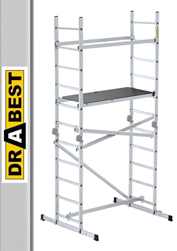DRABEST Alu Leitergerüst Gelenkgerüst Anti-Rutsch Baugerüst Fahrgerüst bis 150 kg Belastbar - Arbeitshöhe 4 m von DRABEST