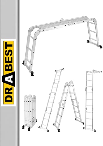 DRABEST - Gelenkleiter 4x3 Sprossen - mit Plattform - Klappleiter, Aluleiter - Maximale Belastung bis 125 kg - Mehrzweckleiter, Ausziehleiter - Aluminium Leiter, Klappbar - 0,33 x 0,9 x 0,25 m von DRABEST