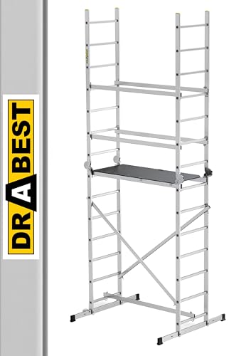 DRABEST Hector Basic - Leiter - Gerüst - Klappleiter - Aluminiumleiter - Leitergerüst - Max. Arbeitshöhe 4 m - Mehrzweckleiter - Trittleiter, Baugerüst, für Garten, Haushalt, BAU - Aluminium - Mobil DRABEST Hector Basic - Leiter - Gerüst - Klappleiter - Aluminiumleiter - Leitergerüst - Max. Arbeitshöhe 4 m - Mehrzweckleiter - Trittleiter, Baugerüst, für Garten, Haushalt, BAU - Aluminium - Mobil von DRABEST