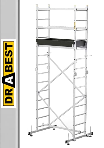 DRABEST Hector PRO - Leiter - Gerüst - Klappleiter - Aluminiumleiter - Leitergerüst - Max. Arbeitshöhe 4,73 m - Mehrzweckleiter - Trittleiter, Baugerüst, für Garten, Haushalt, BAU - Aluminium - Mobil DRABEST Hector PRO - Leiter - Gerüst - Klappleiter - Aluminiumleiter - Leitergerüst - Max. Arbeitshöhe 4,73 m - Mehrzweckleiter - Trittleiter, Baugerüst, für Garten, Haushalt, BAU - Aluminium - Mobil von DRABEST