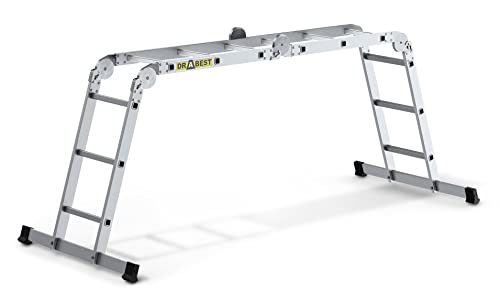 DRABEST - PRO 4in1 Aluminiumleiter - Stehleiter, Schiebeleiter, Baugerüst mit Plattform - 3,45 m lang - Arbeitshöhe 4,34 m 4x3 Sprossen - bis 150 kg belastbar - Mehrzweckleiter - Verstellbar 11,8kg von DRABEST