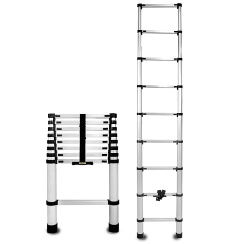 Drabest - Leiter - Teleskopleiter - Leiter Ausziehbar - Klappleiter, Aluleiter - Mehrzweckleiter - Multifunktionsleiter, Ausziehleiter - Aluminium Leiter, Klappbar - 9 Stufen - Höhe 2,6m von DRABEST