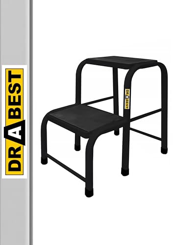 Drabest - Tritthocker - Podest Schwarz - rutschfeste Füße, Robustes Stahl, Große und Bequeme Arbeitsplattform - Tragfähigkeit bis zu 150 Kilogramm - Trittleiter, Trittstufe, Schemel - 2 Stufen von DRABEST