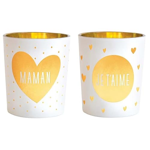 DRAEGER - Kerzenhalter - Glaskerzenhalter zum Verschenken für Ihre Lieben - Kerzenhalter aus Weiß- und Goldglas - 2 Kerzenhalter H6,5 x L4,5 cm Nachricht Mama/Liebe Dich DRAEGER - Kerzenhalter - Glaskerzenhalter zum Verschenken für Ihre Lieben - Kerzenhalter aus Weiß- und Goldglas - 2 Kerzenhalter H6,5 x L4,5 cm Nachricht Mama/Liebe Dich von DRAEGER