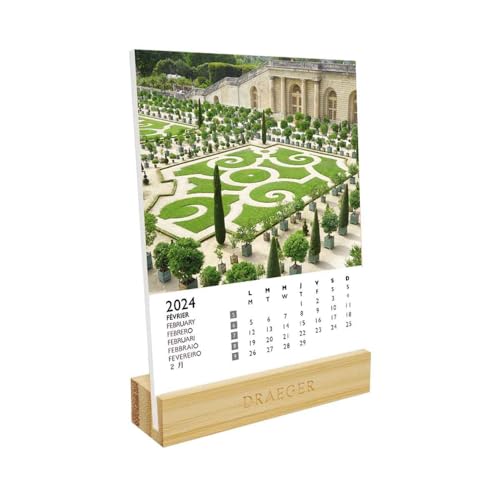 DRAEGER PARIS | Kalender auf Sockelgärten 2024 | 12 x 16,5 cm | Jahr 2024 | 7 Sprachen | Monatlicher Schreibtisch-Dekorationskalender | Bambusbasis | FSC®-zertifiziertes Papier | Pflanzentinten von DRAEGER