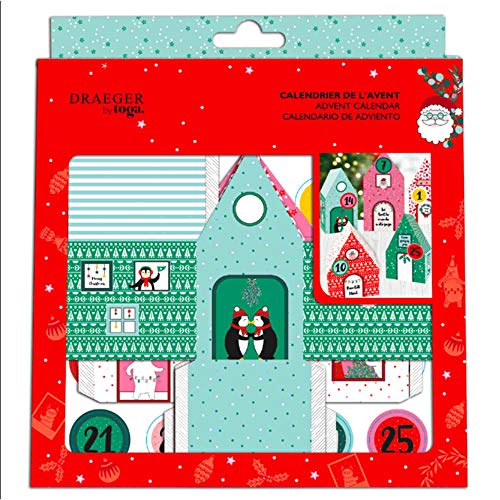 DRAEGER Paris 1886 Weihnachts-Set, rot und grün, Häuser 8,5 bis 12 cm, 5-teiliges Set von Toga