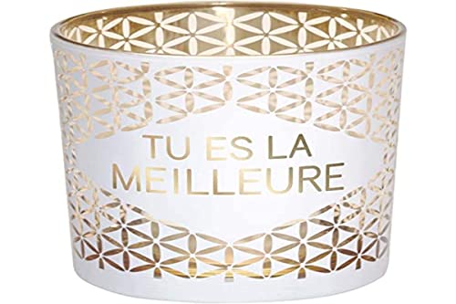 DRAEGER Paris - Teelichthalter Tu es la meilleure, Glas weiß und Gold, H 8 x L 7,5 cm von DRAEGER PARIS 1886
