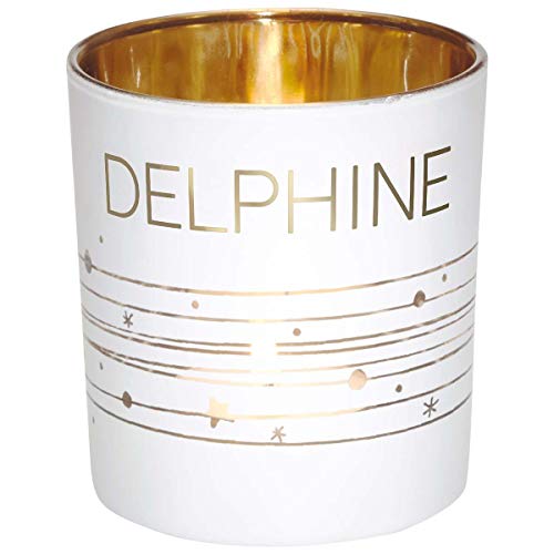 Draeger Paris - Kerzenhalter mit Vornamen Delphine aus Glas weiß und Gold, H8 x L 7,5 cm von DRAEGER