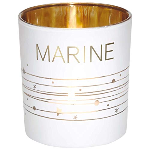 Draeger Paris Teelichthalter Marine, Glas weiß und Gold, H8 x L 7,5 cm von DRAEGER