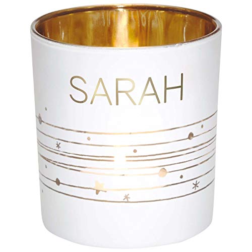 Teelichthalter Vornamen, Glas, Weiß und Gold, Sarah – Draeger von DRAEGER
