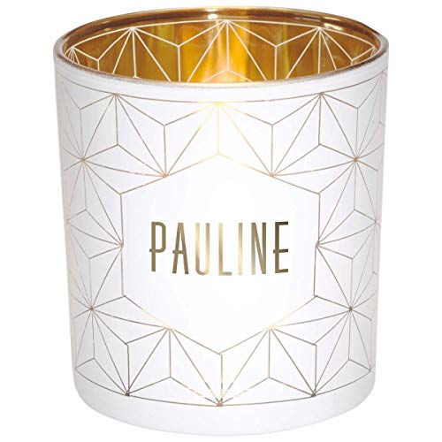 Draeger Paris - Teelichthalter Vornamen Pauline, Glas weiß und Gold, H8 x L 7,5 cm von DRAEGER