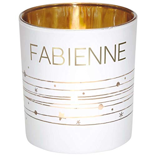 Draeger Paris – Teelichthalter mit Vornamen Fabienne, Glas weiß und Gold, H8 x L 7,5 cm von DRAEGER PARIS 1886