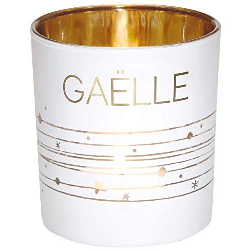 Draeger Paris – Teelichthalter mit Vornamen Gaelle, aus Glas, weiß/Gold, H8 x L 7,5 cm von DRAEGER PARIS 1886