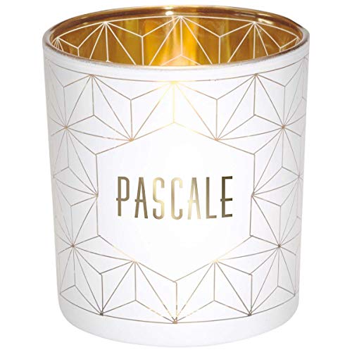 Draeger Paris - Teelichthalter mit Vornamen Pascale, Glas weiß und Gold, H8 x L 7,5 cm von DRAEGER