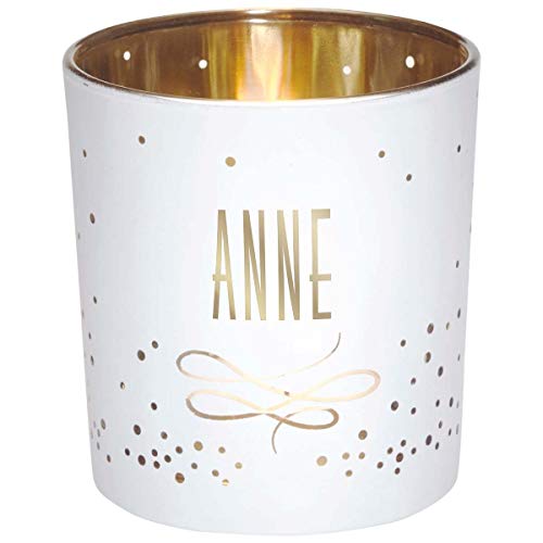 Draeger Paris Windlicht mit Vornamen Anne, Glas weiß und Gold, H8 x L 7,5 cm von DRAEGER