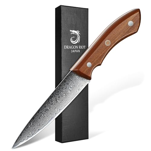 DRAGON RIOT Gemüsemesser 12 cm, Scharf Obstmesser Damastmesser Profi Schälmesser, Küchen Messer mit Ergonomischer Griff von DRAGON RIOT