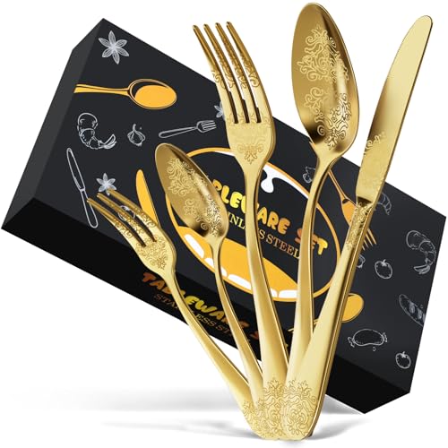 DRAGON RIOT Gold Besteck Set 40-Teilig, Edelstahl Besteckset für 8 Personen, Essbesteck Set mit Messer, Gabel, Löffel, Cutlery Set für Haushalt, Restaurant, Party DRAGON RIOT Gold Besteck Set 40-Teilig, Edelstahl Besteckset für 8 Personen, Essbesteck Set mit Messer, Gabel, Löffel, Cutlery Set für Haushalt, Restaurant, Party von DRAGON RIOT