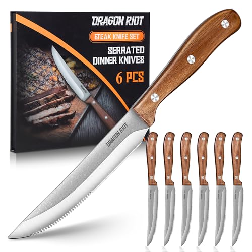 DRAGON RIOT Steakmesser-Set 6 Teilig, Steak Messer mit mit Holzgriff, Steakmesserset mit Geschenkbox von DRAGON RIOT