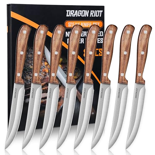 DRAGON RIOT Steakmesser-Set 8 Teilig, Steak Messer mit mit Holzgriff, Steakbesteck mit Geschenkbox von DRAGON RIOT