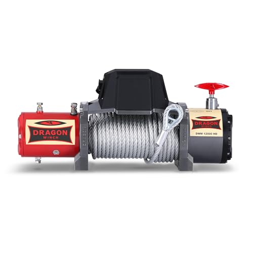 Dragon Winch - Elektrische Seilwinde 12V Maverick 12000 lbs / 5443 kg mit Stahlseil 20m für Auto, Abschleppwagen und Kommunalfahrzeuge | Seilwinde mit Funkfernbedienung + Zubehör | IP67 Wasserdicht von DRAGON WINCH