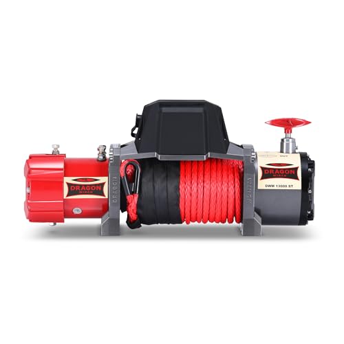 Dragon Winch Elektrische Seilwinde 12V Maverick mit Kühlkörper 13000 lbs / 5897 kg, mit Synthetikseil 20m für Abschleppwagen und Kommunalfahrzeuge Winde mit Funkfernbedienung + Zubehör | Wasserdicht von DRAGON WINCH